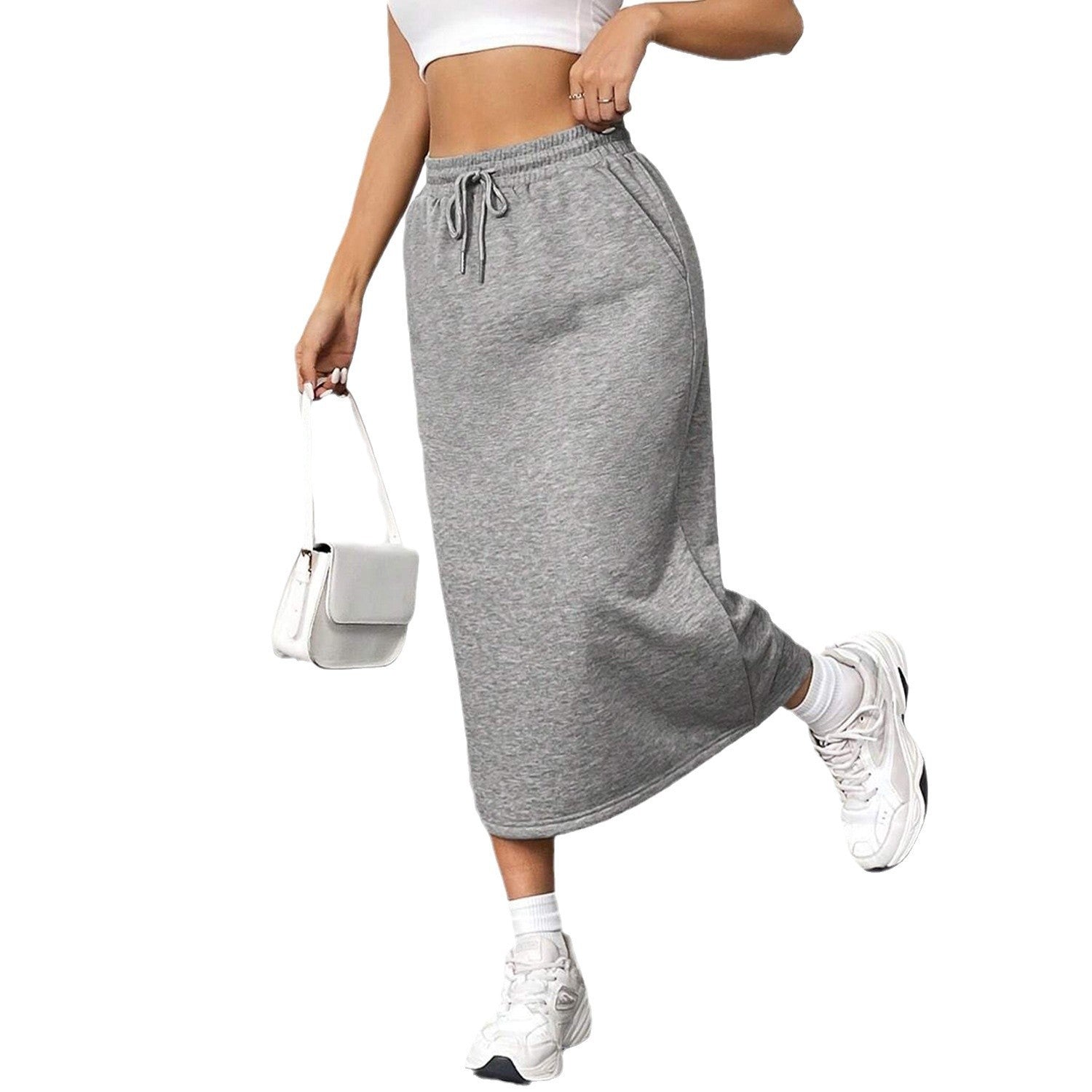 Women’s Elastic Waist Solid Midi Skirt Sporty Commute Wear
