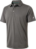 Men's striped moisture-wicking golf polo shirt with a button closure and no-curl collar