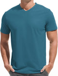 Close up of a men's premium V-neck t-shirt showing the fitted fabric texture and neckline detail.