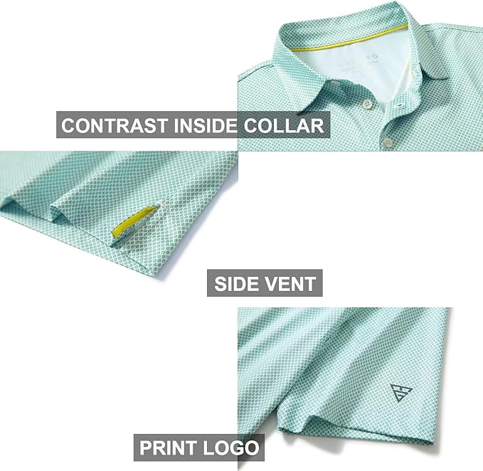 Men's Striped Performance Golf Polo Shirt - Quick Dry Breathable