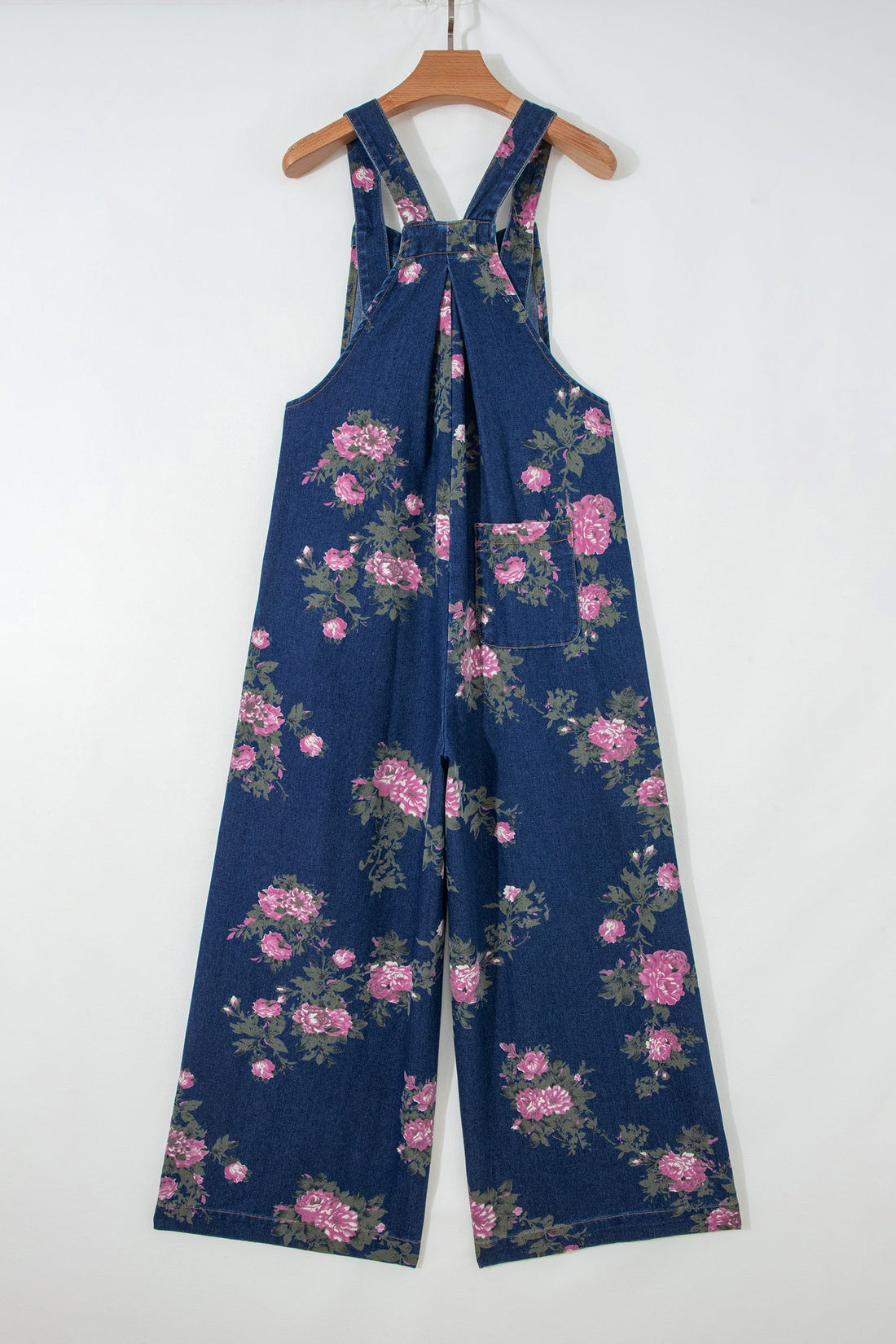 Akira Floral Print Wide Leg Denim Jumpsuit with Pleated Details