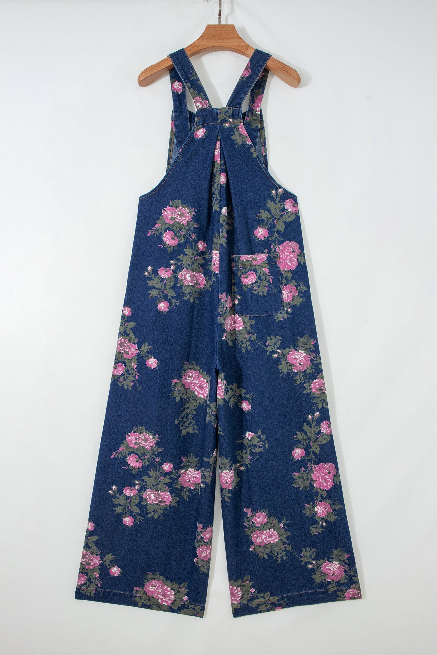 Akira Floral Print Wide Leg Denim Jumpsuit with Pleated Details