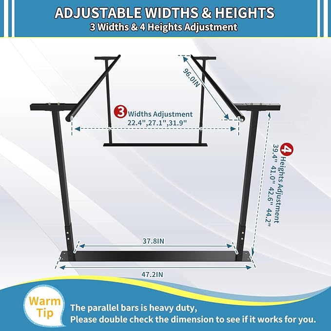 Physical therapy parallel bars, Walking assist bar for rehab & walking balance issues, Adjustable height & width (8FT)