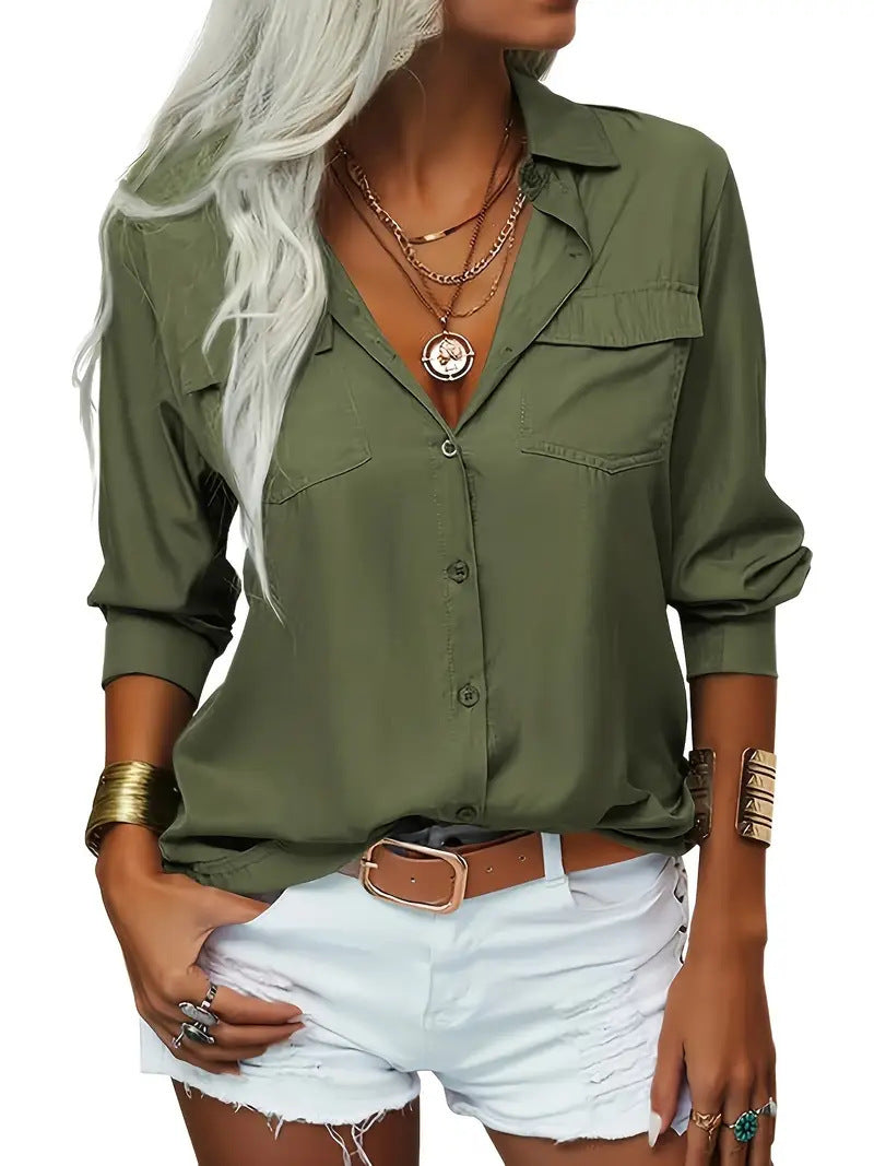 Women's Lapel Shirt Long Sleeve Casual Button Shirt