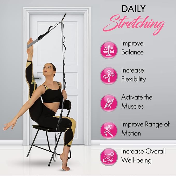 10-Loop Yoga Stretch Strap with Door Anchor for Improved Flexibility