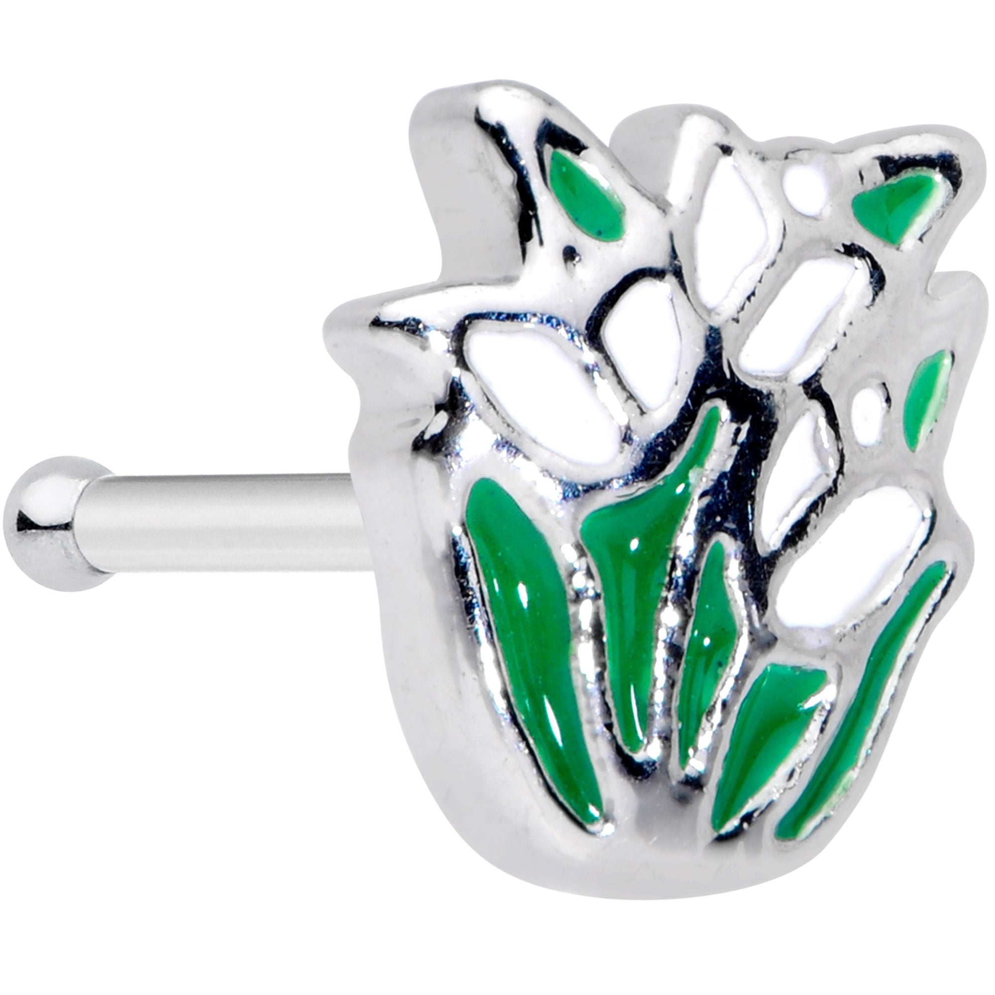 20G 1/4" White Tulip Flowers Nose Bone made of surgical steel