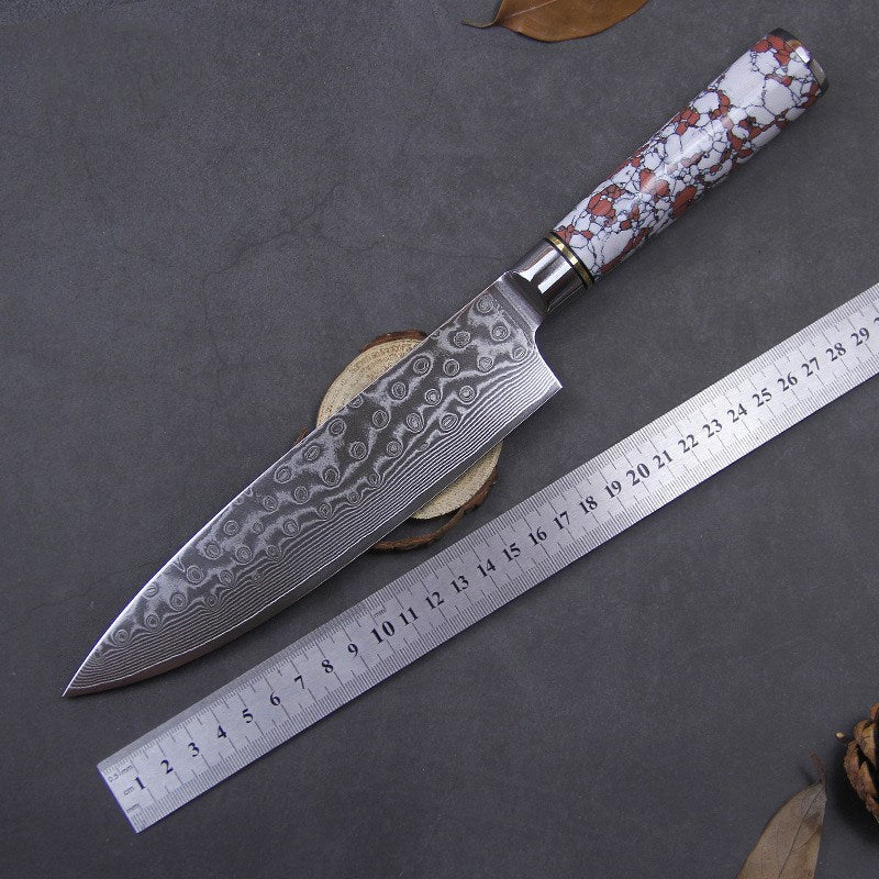 8-Inch Damascus Steel Kitchen Knife with Turquoise Handle