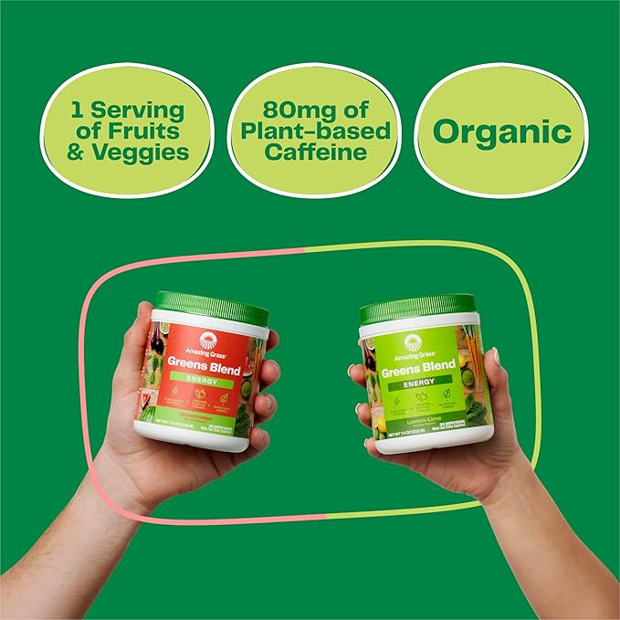 Amazing Grass Greens Blend Energy: Smoothie Mix, Super Greens Powder & Plant Based Caffeine with Matcha Green Tea & Beet Root Powder, Lemon Lime, 30 Servings (Packaging May Vary)