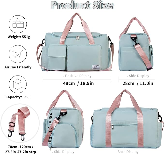 FIORETTO Women's Gym Duffle Bag with Shoes Compartment, 37L Capacity, Ideal for Travel, Gym, Sports, Duffel, Weekender