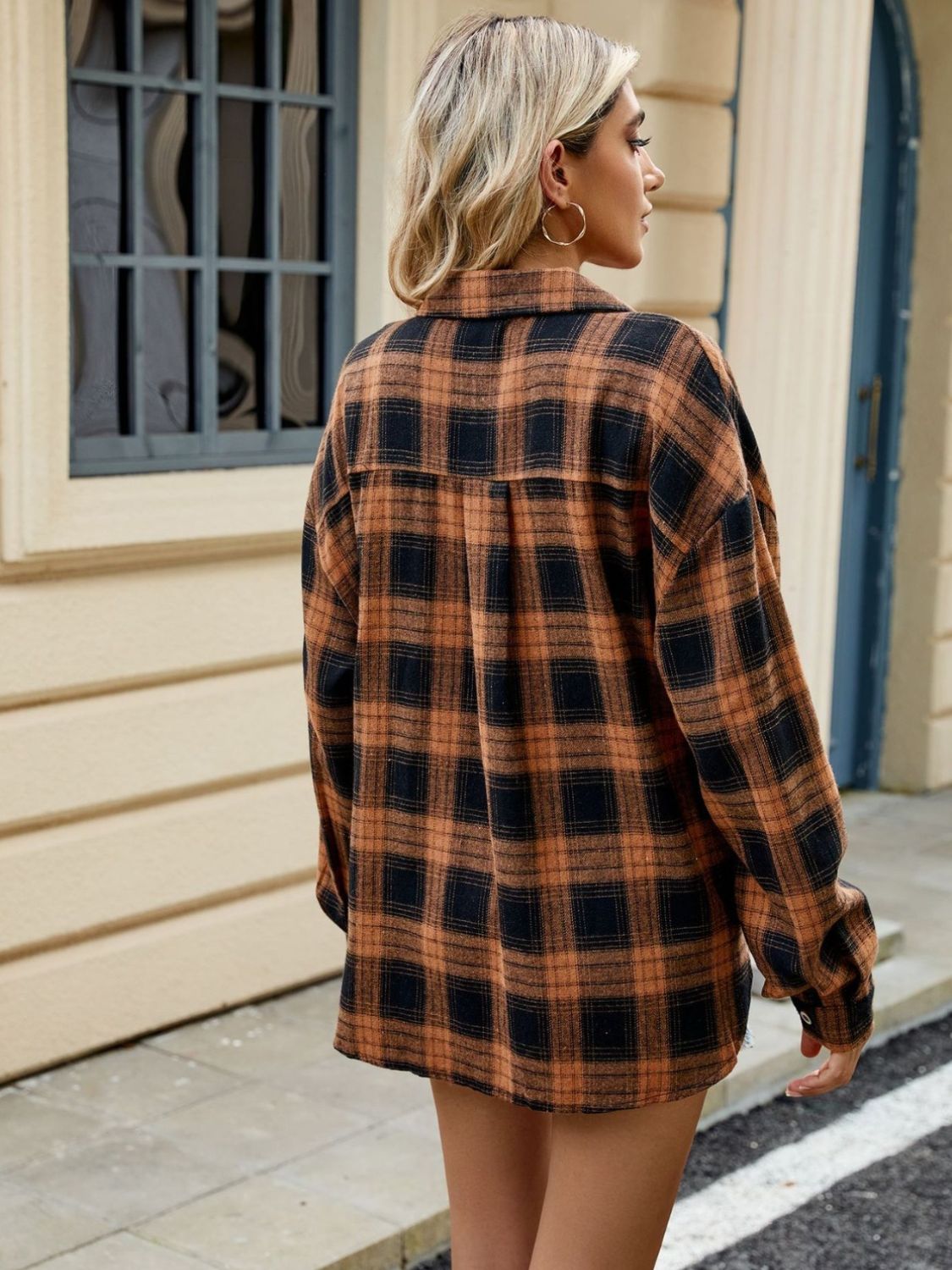 Brown and Black Plaid Long Sleeve Button-Down Collared Shirt - Image 2