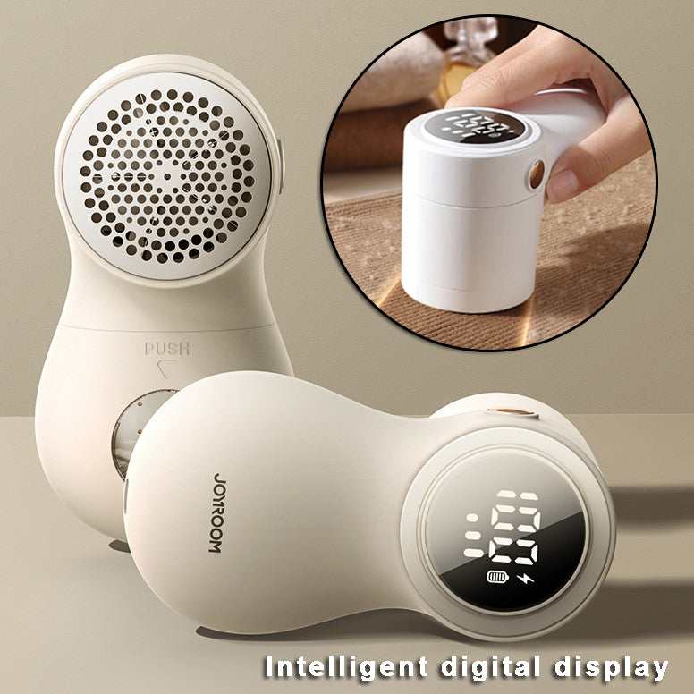 Professional electric fabric shaver with LED display and stainless steel blades for removing lint and hairballs.