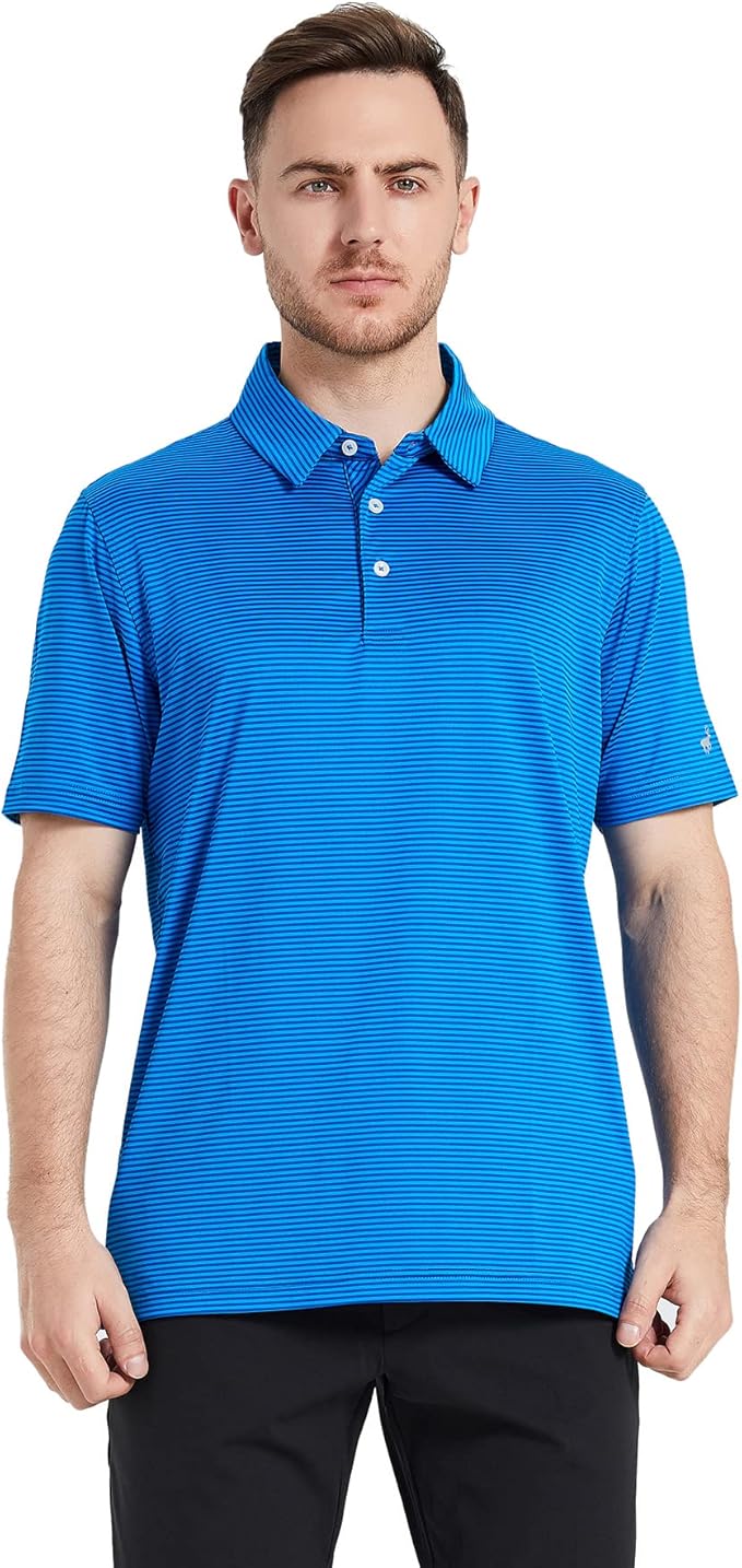 Men's Striped Performance Golf Polo Shirt Moisture Wicking Dry Fit
