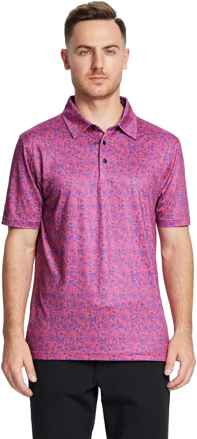 Men's Striped Performance Golf Polo Short Sleeve Moisture Wicking