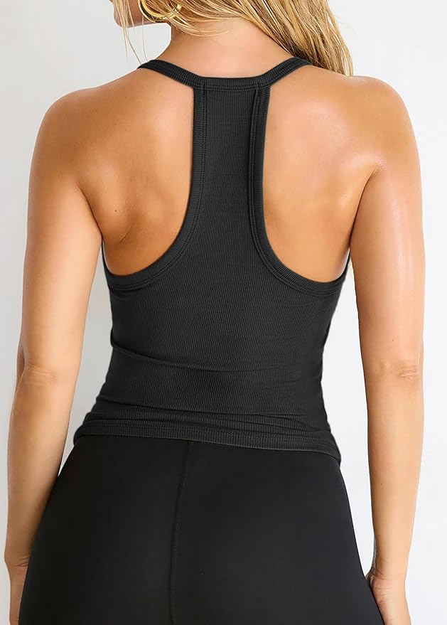 iGENJUN Workout Tops for Women Racerback Basic Tank Summer 2025 Camisole V Neck Slim Fit Ribbed Sleeveless