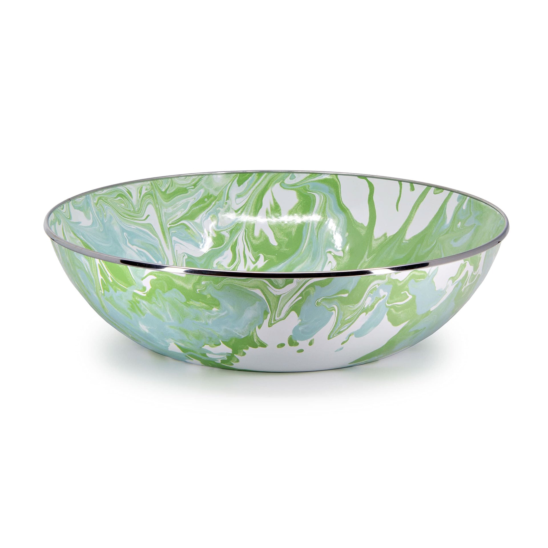 Vibrant patterned enamelware serving bowl for salads or snacks