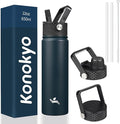 22oz Stainless Steel Bottles with 3 Lids Sport Insulated Water Bottle,Navy Blue