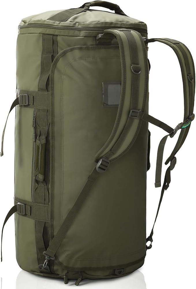 Haimont Large Duffle Backpack Bag for Men Travel, Heavy Duty Duffel Bags with Shoes Compartment for Long Trip, Camping, Water-resistant, 90L, Army Green