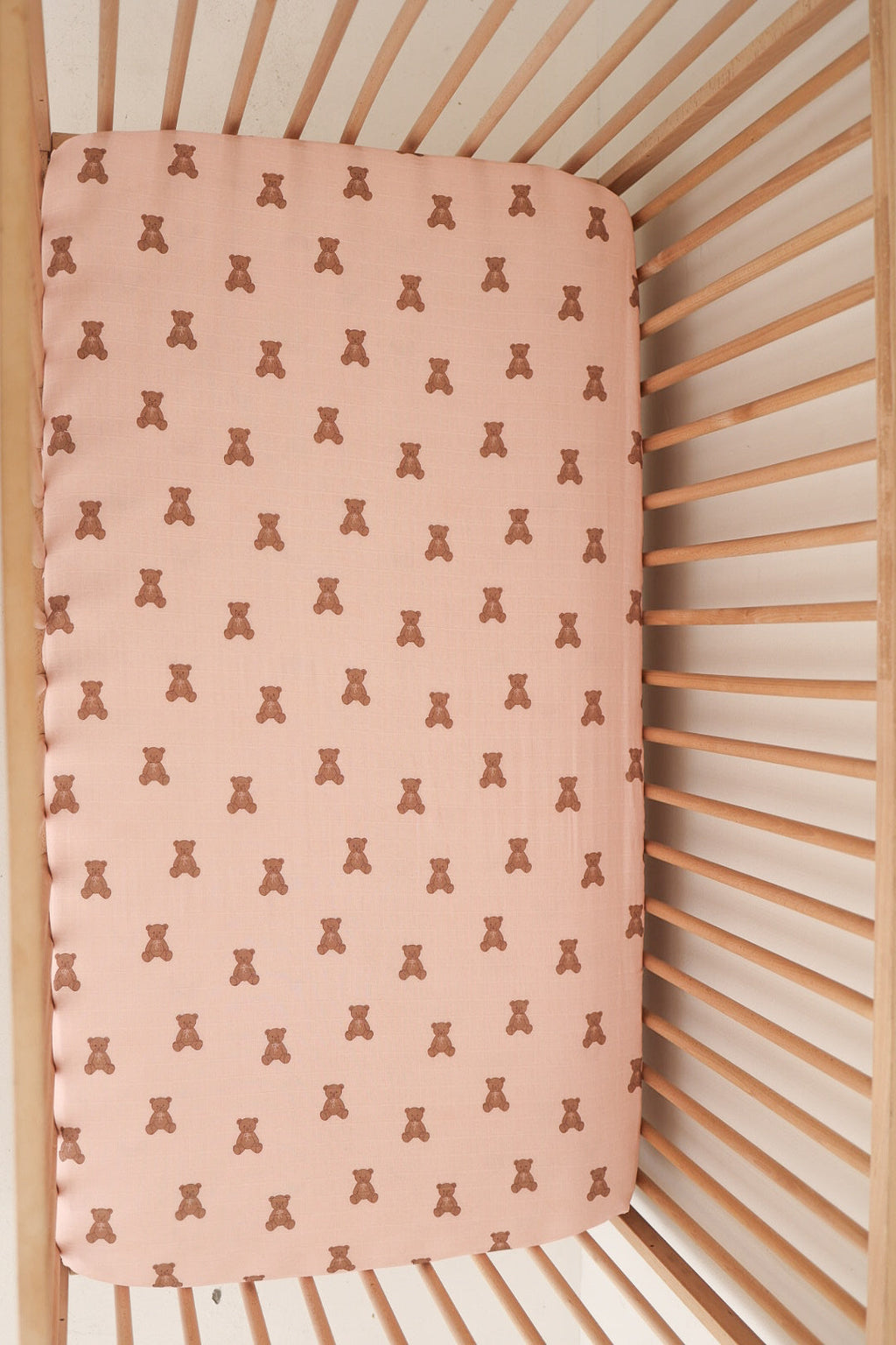 Soft Muslin Crib Sheet in Pink Lottie Bear Print for Baby Nursery - Image 3