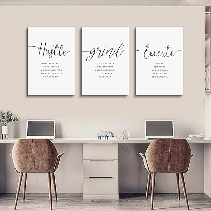 Canvas Grind Quote, Hustle Grind Execute, Inspirational Print, Office Wall Art, Large Poster, Motivational Wall Art, Office Decor Set of 3 Prints (16x24in x 3pcs)