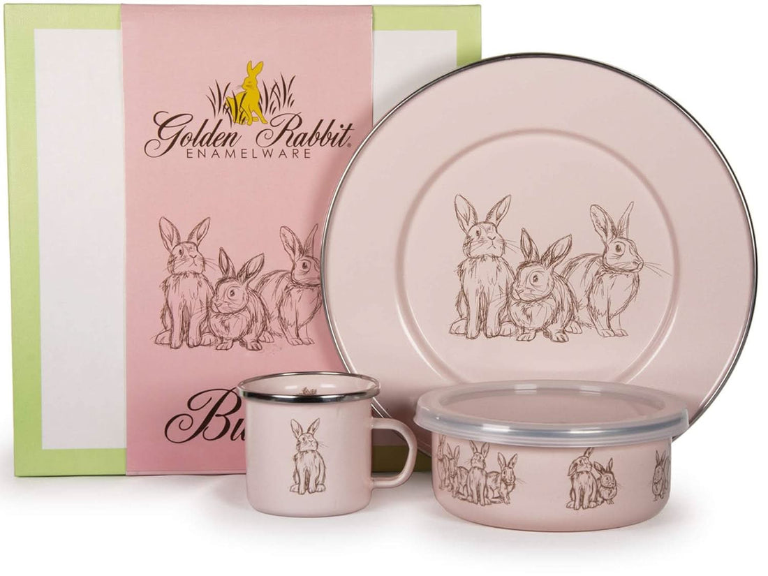 Golden Rabbit Enamelware 3-Piece Child Dinner Set – Durable & Non-Toxic