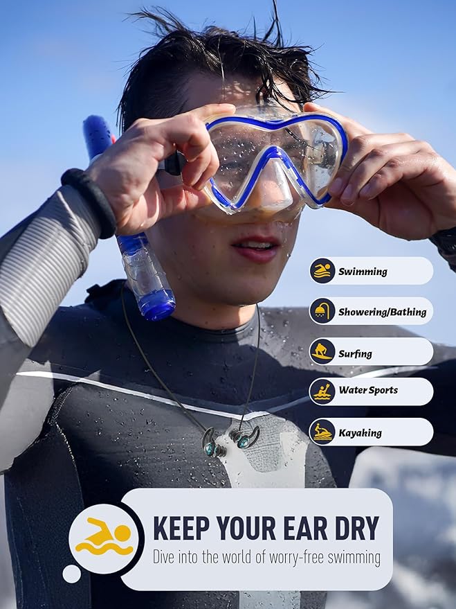 Ear Plugs for Swimming and Surfing with Lanyard, Block Out Water Let Sound in, Reusable Comfy Custom-fit Swimmer Earplugs for Snorkeling, Shower, Pool, Swim, Bath, Kayaking, incl Carry Case