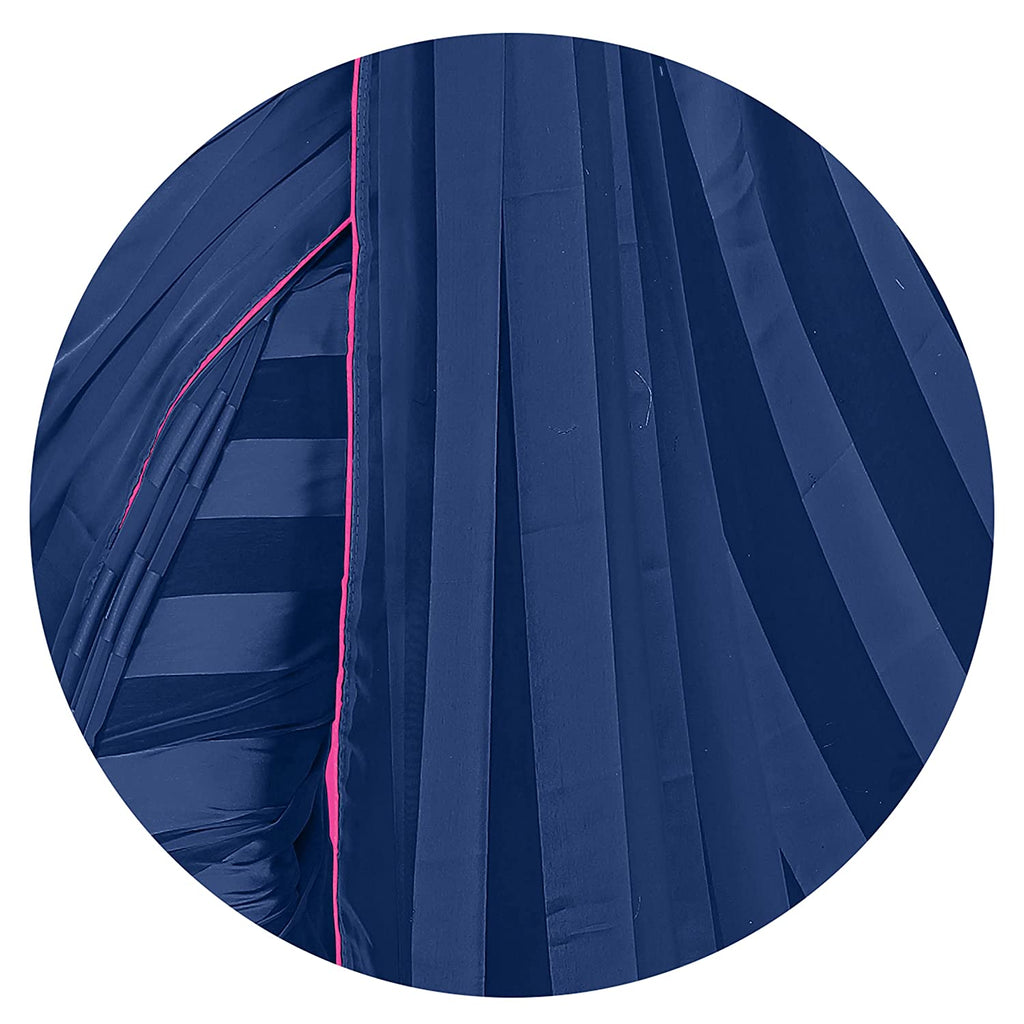 Women's Georgette Saree with Satin Stripes and Contrast Border