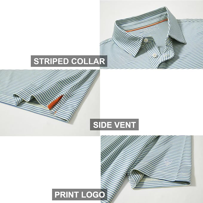 Men's Striped Performance Golf Polo Shirt - Moisture Wicking UPF 30