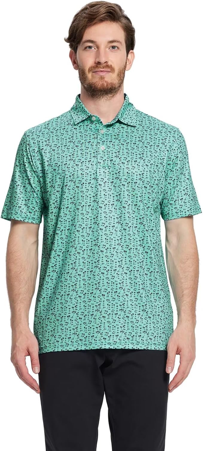 Men's Striped Short Sleeve Golf Polo Moisture Wicking Performance