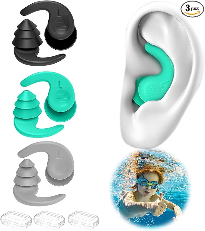 Kids Swimming Ear Plugs,3 Pairs Waterproof Reusable Silicone Child Swim Earplugs for Swimming Surfing Bathing Showering,Small Children Water Ear Plugs Suitable for Boys and Girls (Kids 4-12 Years Old)