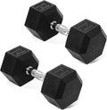 Rubber Encased Hex Dumbbell, Hand Weights with Anti-Slip Cast Iron Grip for Exercise & Fitness, Weights Dumbbells Set of 2 for Strength Training, 5-50 LBS Pair