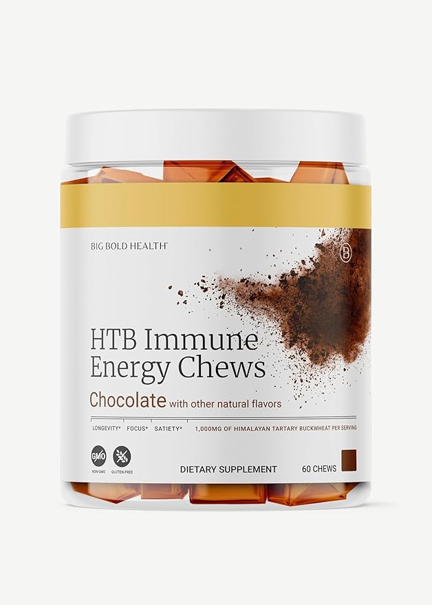 BIG BOLD HEALTH HTB Immune Energy Chews, Organic Sprouted Buckwheat with Vitamin D, Vitamin C, Zinc and Magnesium. Flavored with Delicious Real Cocoa Powder.
