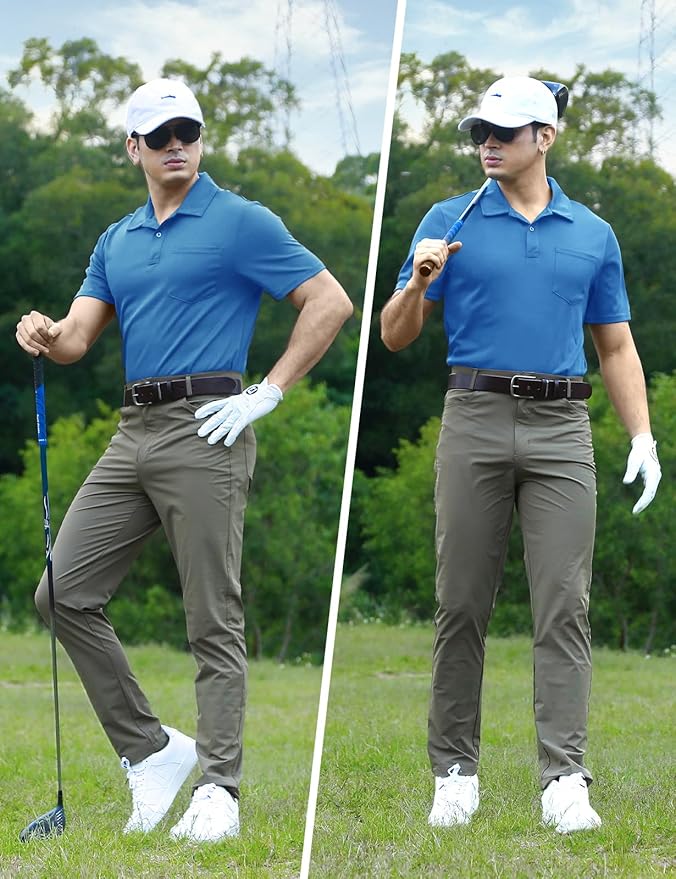 Men's Short Sleeve Quick Dry Polo Shirt with Chest Pocket for Golf