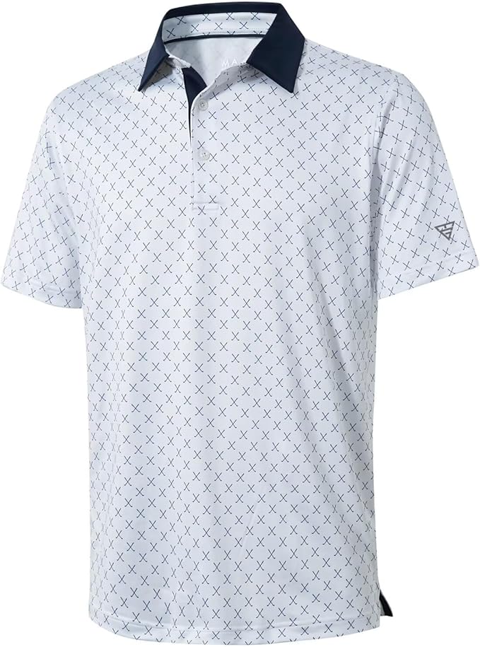 Men's short sleeve striped performance golf polo shirt