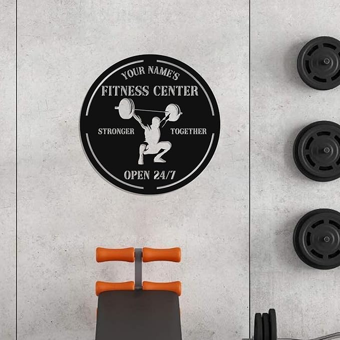 Personalized Home Gym LED Tin Metal Sign Multiple Sizes, Gym Sign Wall Decor, Exercise Workout Room Decor Fitness Center, Motivational Inspirational Hanging Wall Art Wall Plaque (04 w/o lights)