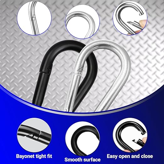 50 Pack Black Carabiner Clips, 2.36 Inch Heavy Duty Spring Snap Hooks - Small Locking Carabiners for Camping, Hiking, Hammocks, Swing Sets, Keychains, Fishing & Outdoor Gear