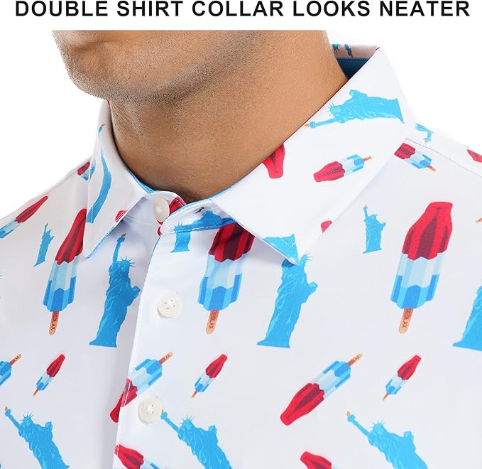 Men's Quick Dry Performance Polo Shirt - Athletic Print Golf Top