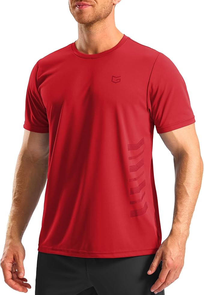 Men's Quick Dry Athletic Running T-Shirt in Vibrant Red Gym Top