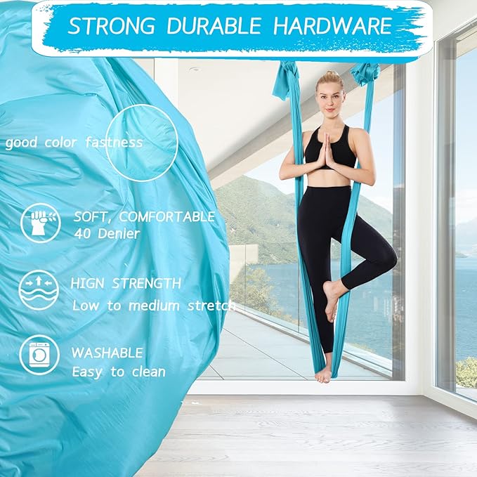 Aerial Silks Yoga Swing Set - 9/11 Yards Aerial Yoga Hammock Kit Anti-Gravity Flying for Fitness, Low/Non Stretch Nylon Tricot Fabric Hardware Included for Dance