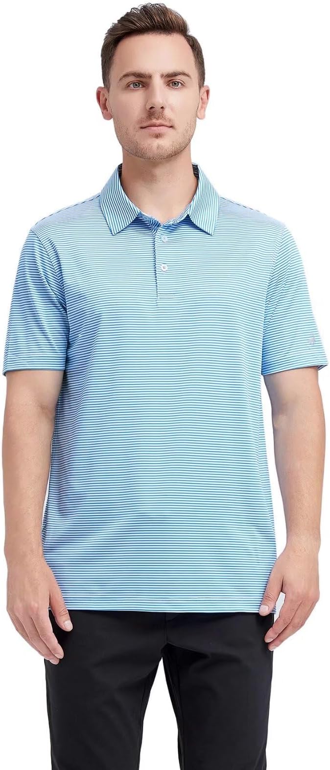 Men's Striped Performance Golf Polo Shirt Moisture Wicking Dry Fit