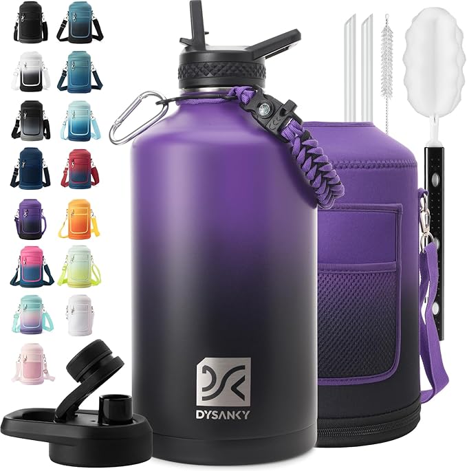 1 Gallon Water Bottle Insulated | Thickened Stainless Steel Vacuum Metal Water Jug | Portable Sports Large for Gym and Hiking with Straw, Carrier Bag, Handle Strap | BPA-Free 128 oz