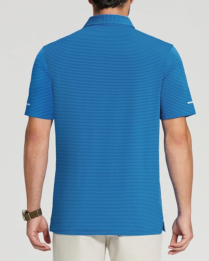 Men's Striped Golf Polo Shirt - Moisture Wicking Performance Sport