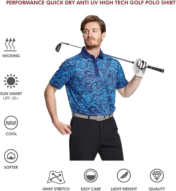 Men's Striped Short Sleeve Golf Polo - Moisture Wicking Dry Fit