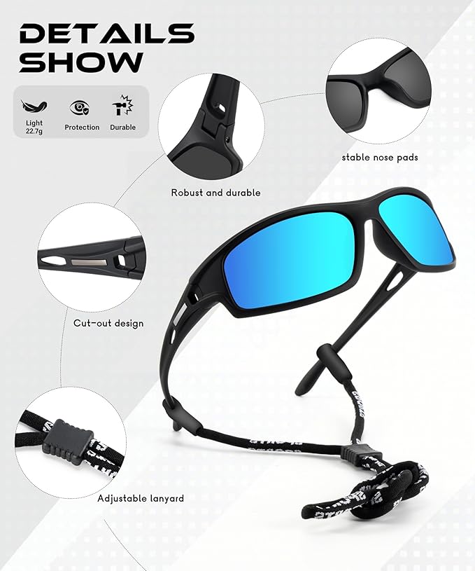 Polarized Sunglasses Men, Sports Sun Glasses Womens UV400 Protection for Fishing Running Driving