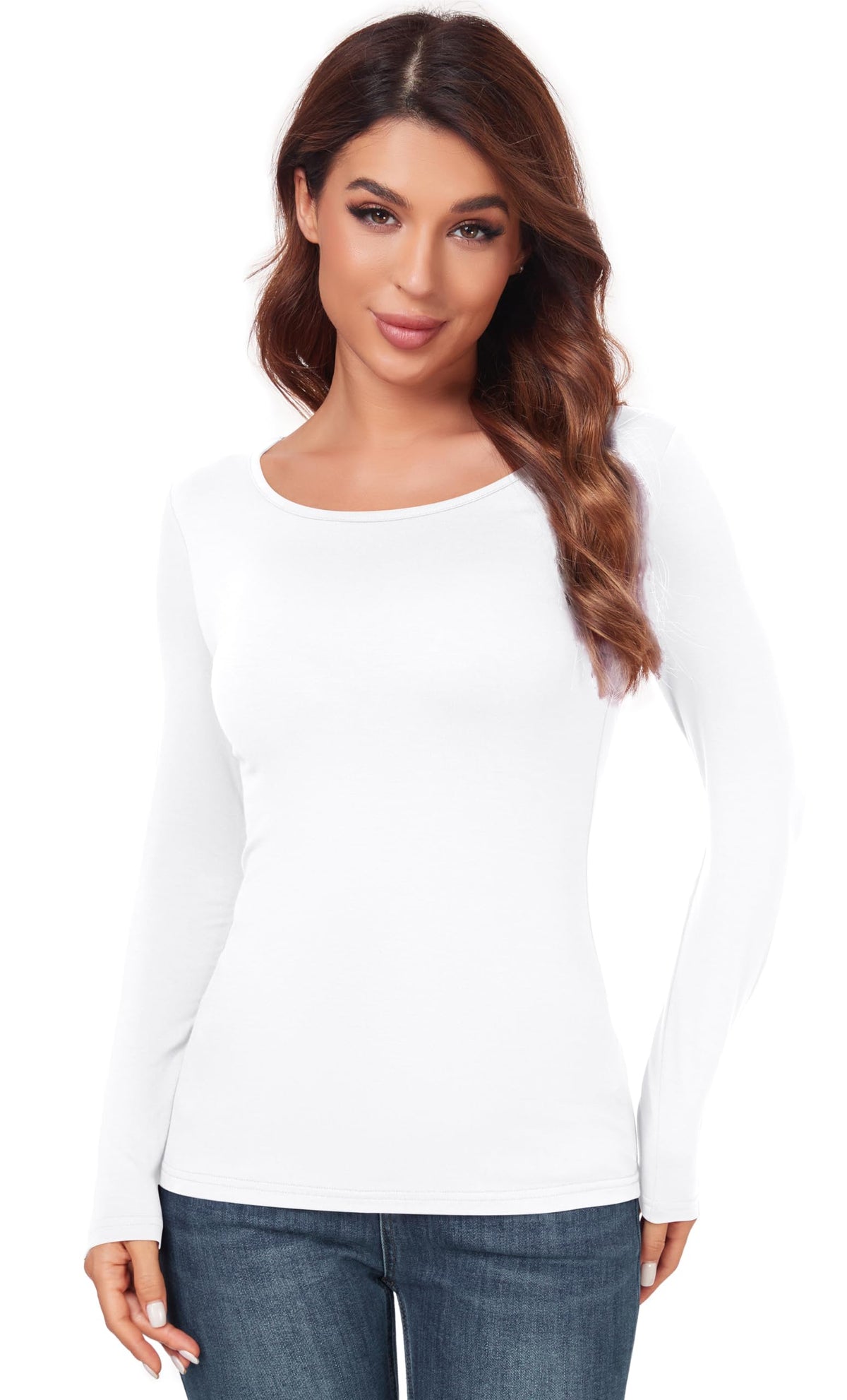 Women's Scoop Neck Long Sleeve Top - Slim Fit Thermal Blouse Basic Layer Shirt