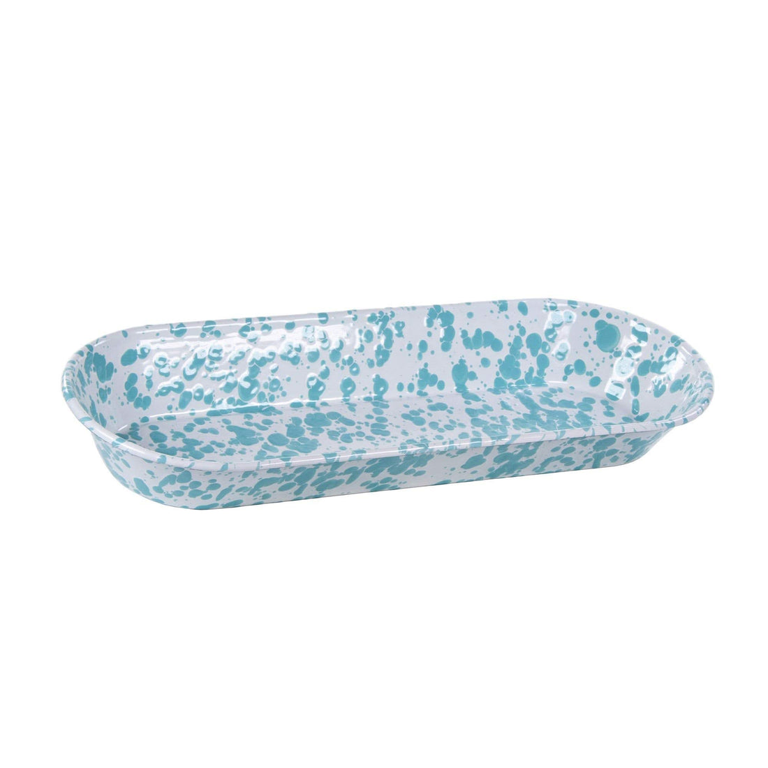 16" Oval Enamelware Serving Basket in Cobalt Blue Spatterware