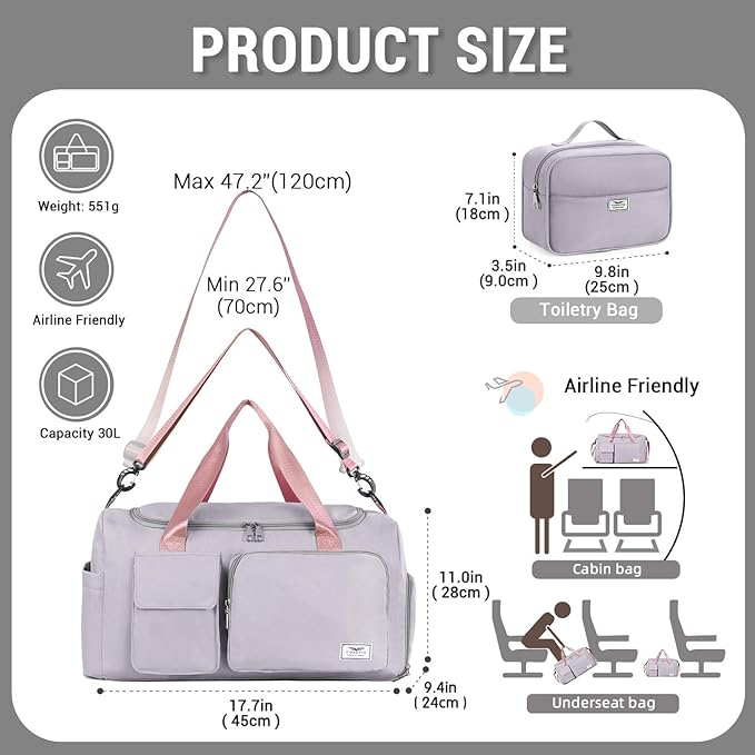 FIORETTO Women's Gym Duffle Bag with Shoes Compartment, 37L Capacity, Ideal for Travel, Gym, Sports, Duffel, Weekender