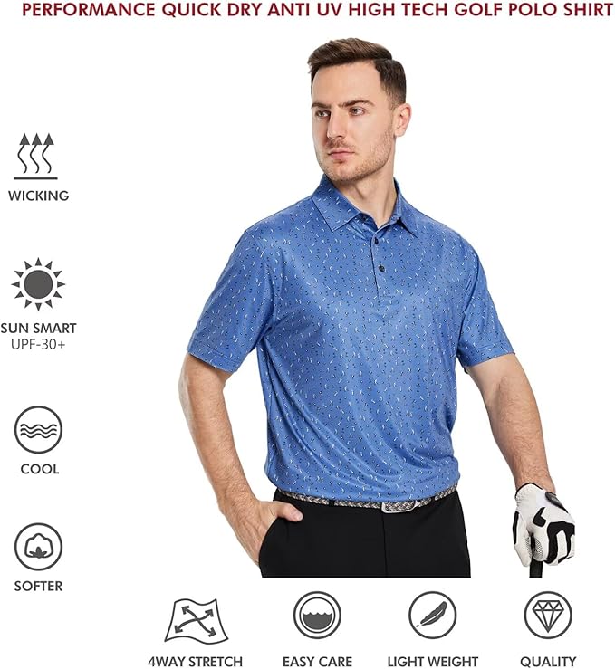 Men's Striped Performance Golf Polo Short Sleeve Moisture Wicking