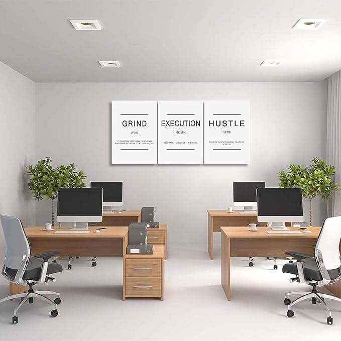 Inspirational Framed Canvas Wall Art - Grind Slogan, Success Quotes, Office Wall Art, Large Poster, Positive Motivational, Execute Poster (C-3pcs, 12x16in x3pcs)