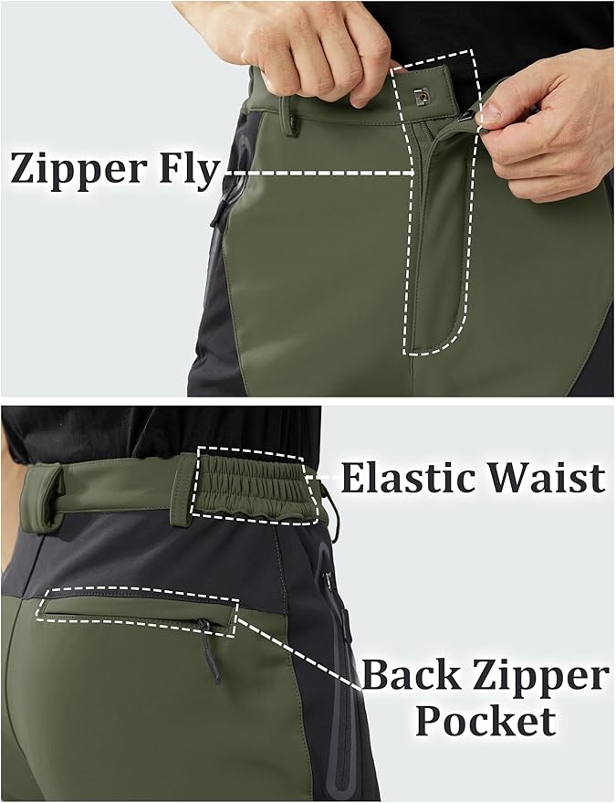 TACVASEN Men's Skiing Snow Pants Fleece Lined Waterproof Winter Insulated Hiking Pant for Outdoor Work Hunting Cargo