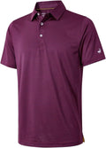 Men's striped moisture-wicking golf polo shirt with a button closure and no-curl collar